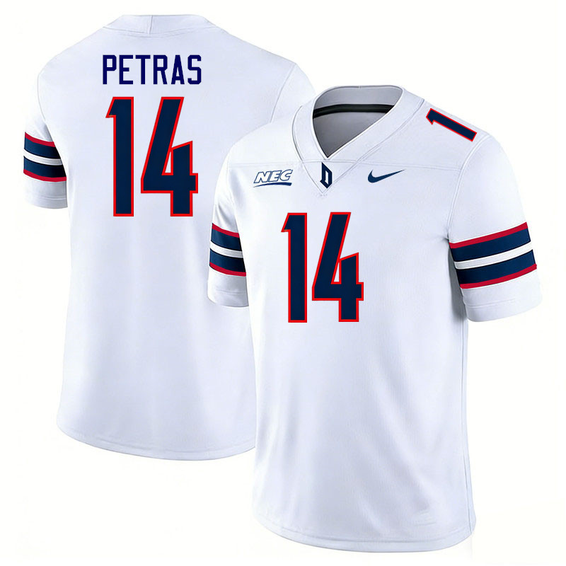 Duquesne Dukes #14 Ryan Petras College Football Jerseys,Uniforms Stitched-White